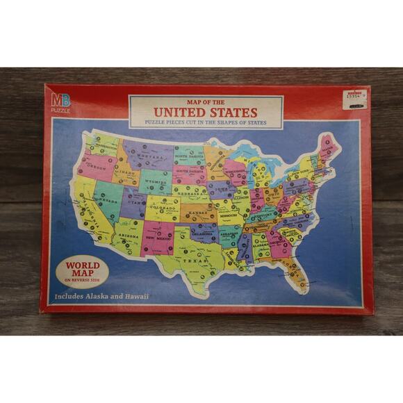 Vintage Milton Bradley Puzzle Map of the United States World Map Reverse 1988 - Picture 1 of 16